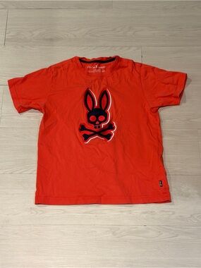 Psycho Bunny Bright Orange Kids Short-Sleeve Tee with Navy Skull Bunny